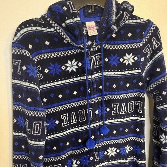 SO Intimates Blue Faux Fur Zip Up Onesie Size Small Juniors - Picture 3 of 5
